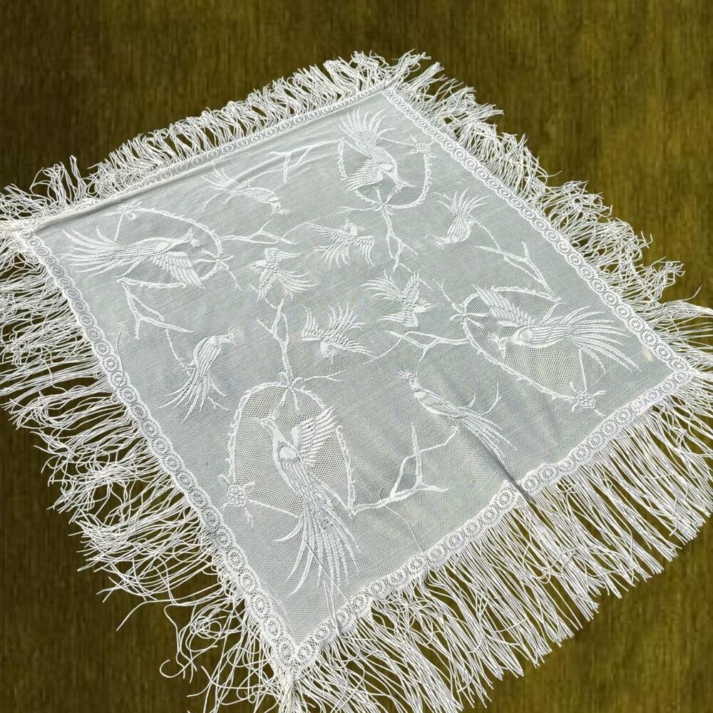 Vintage Festival Boho Bride Bridal Bachelorette Cottage White Lace Shawl Fringe